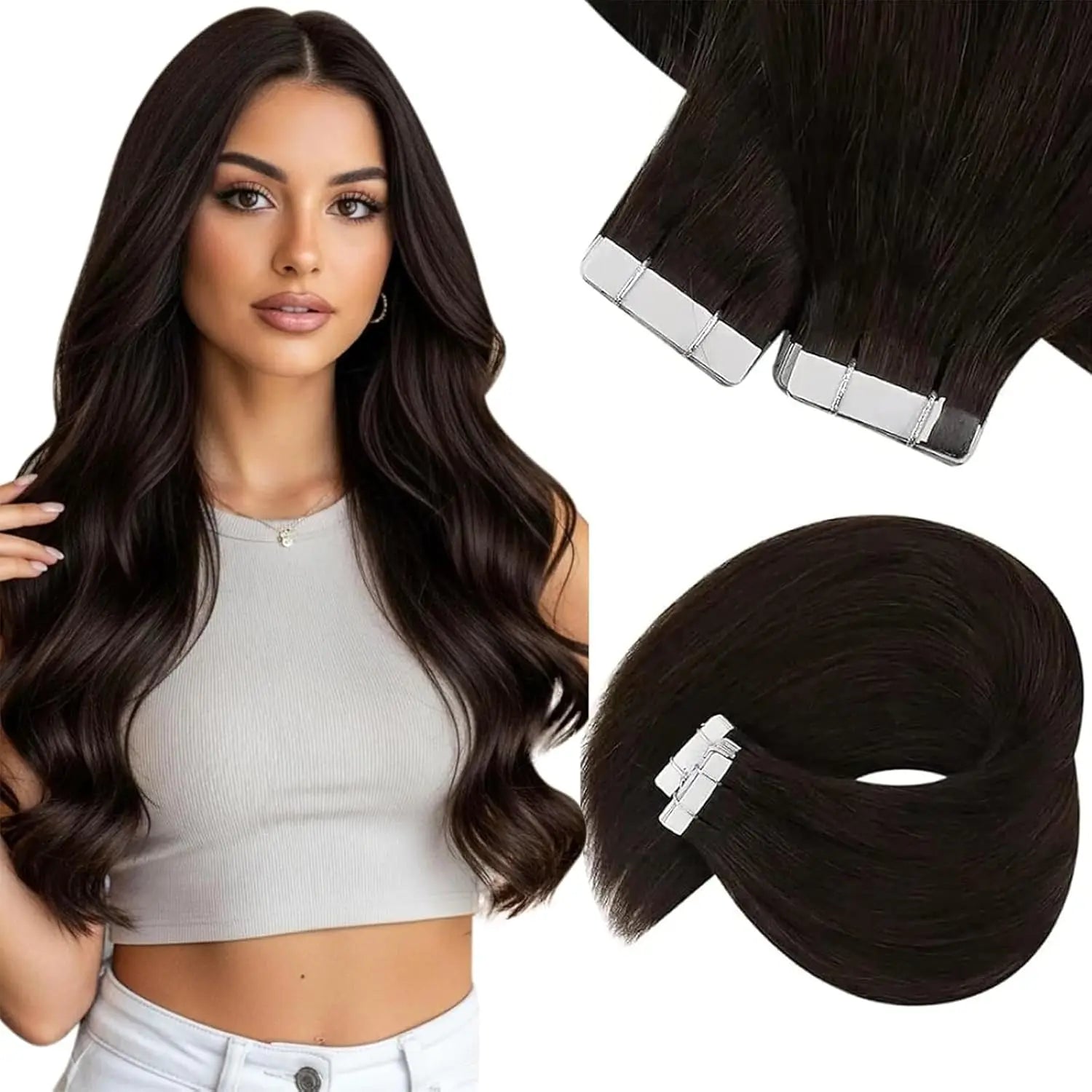Color Real Natural Hair Skin Weft Extensions
