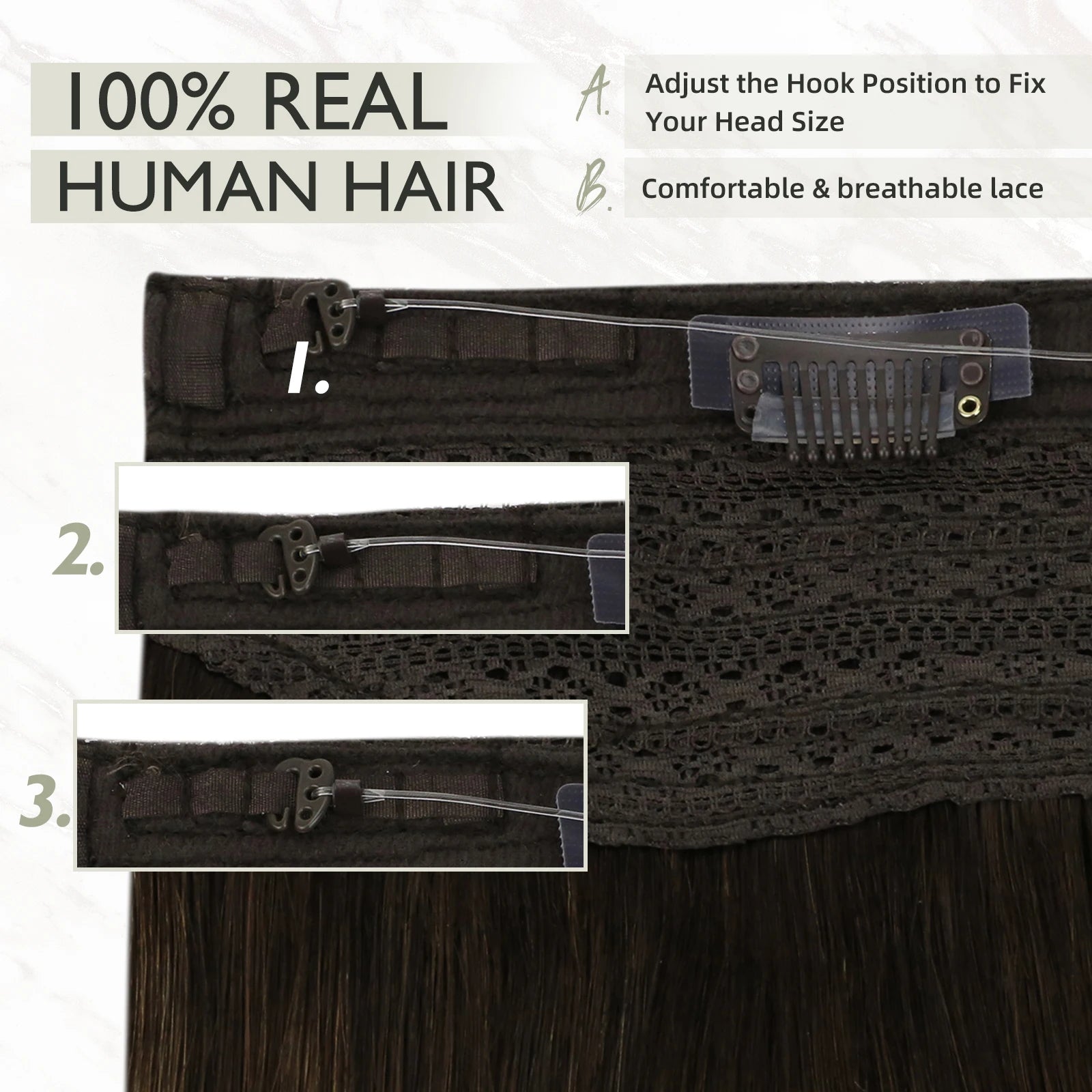 Fish Wire Natural Human Hair Brown Hair Extension