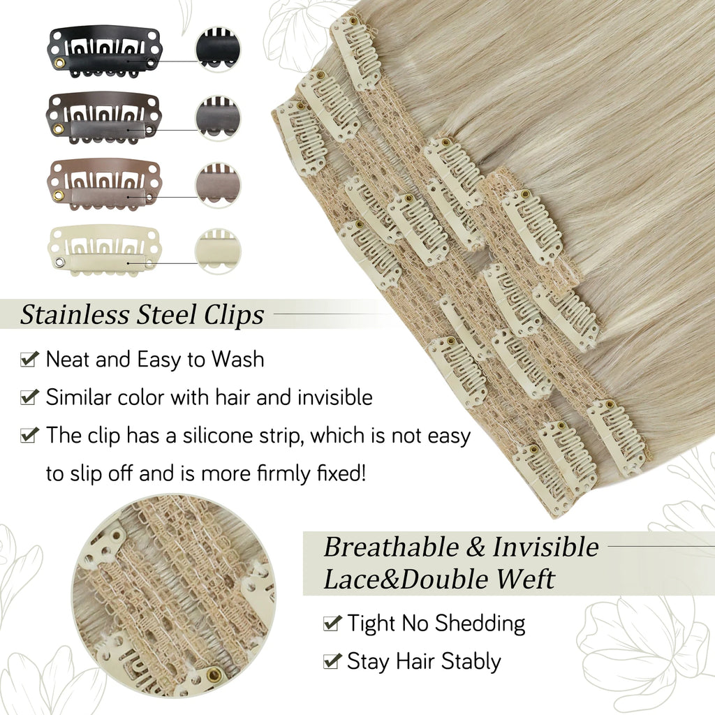 Dark Brown Blonde Clip on Extensions