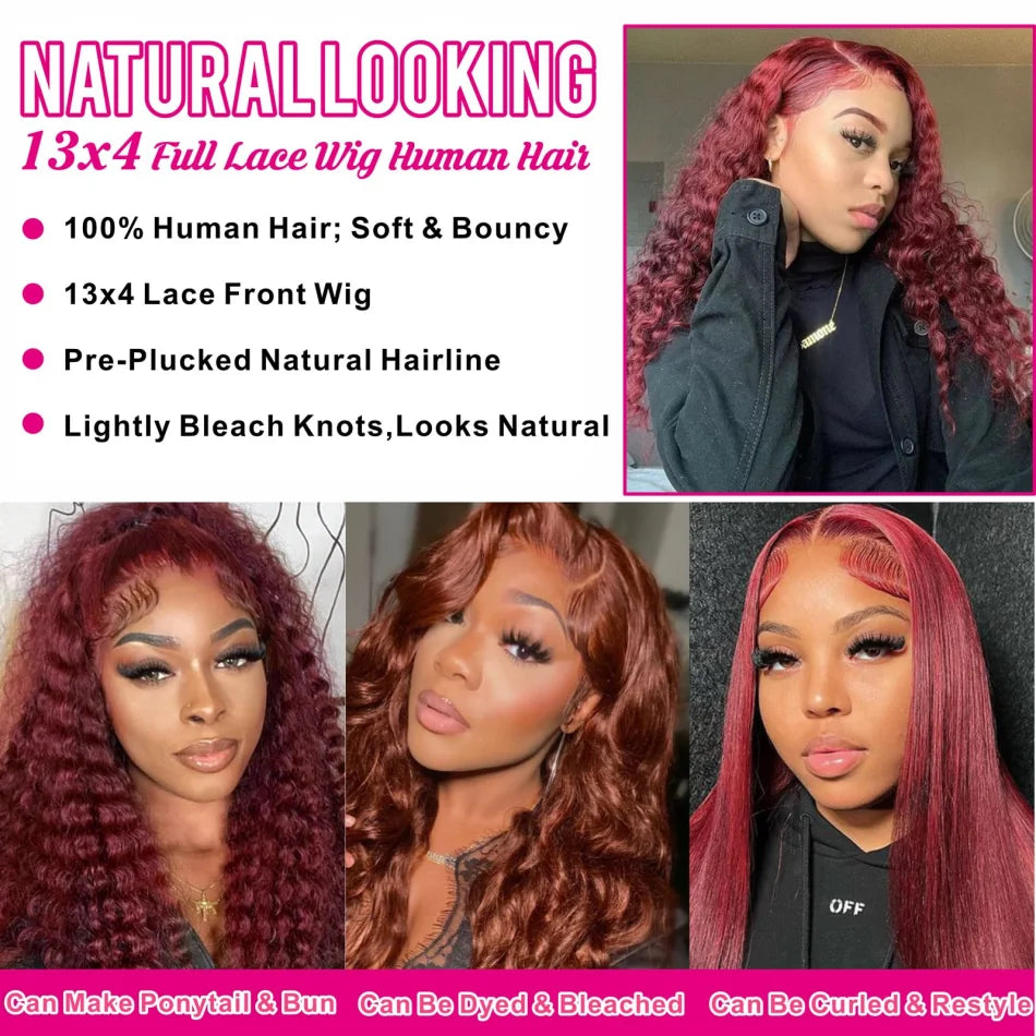 Red Curly Deep Wave Lace Front Wig