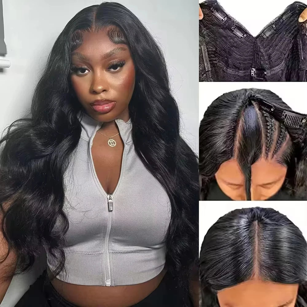 Human Hair Water Wave V Part Wigs