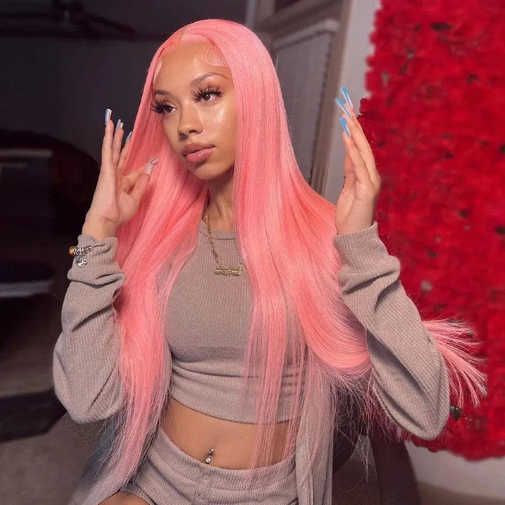 Pink Bone Straight Human Hair Wig