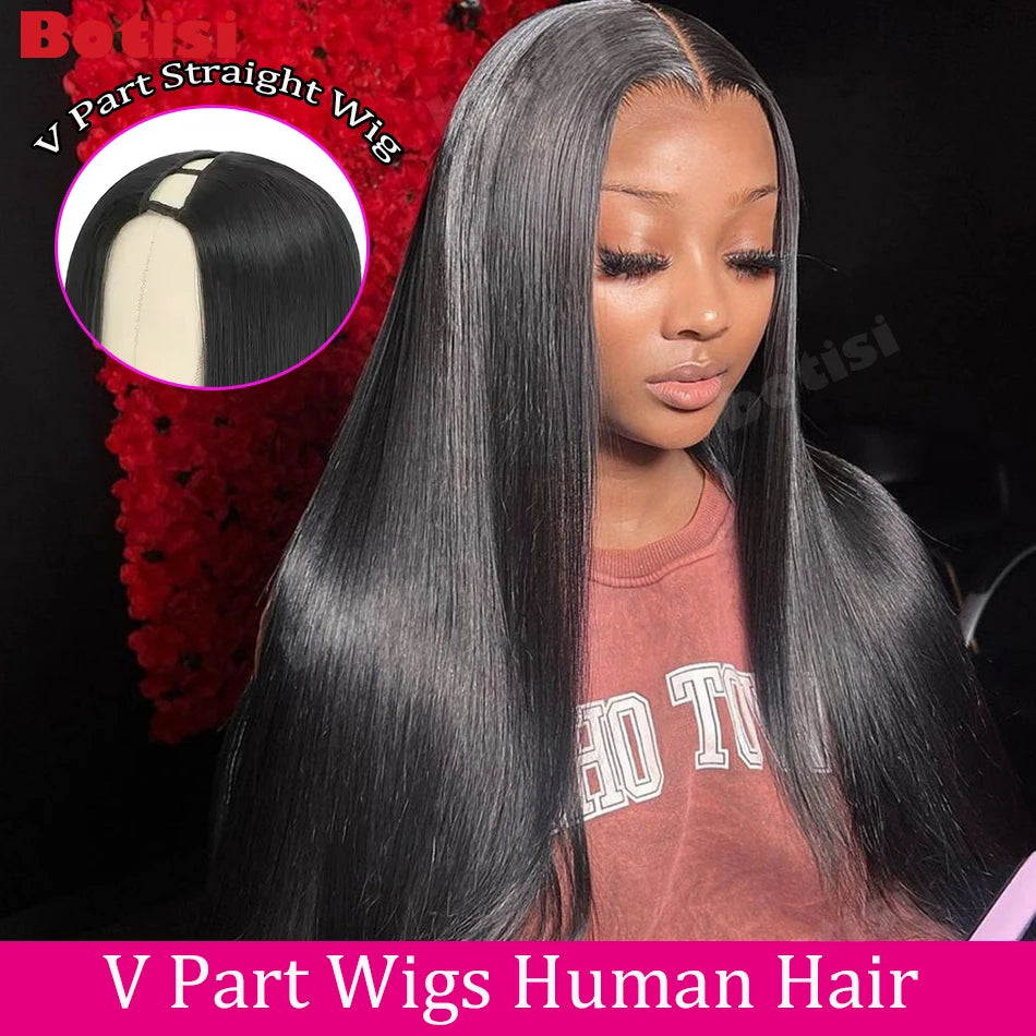 Straight V Part Wigs Human Hair Wigs