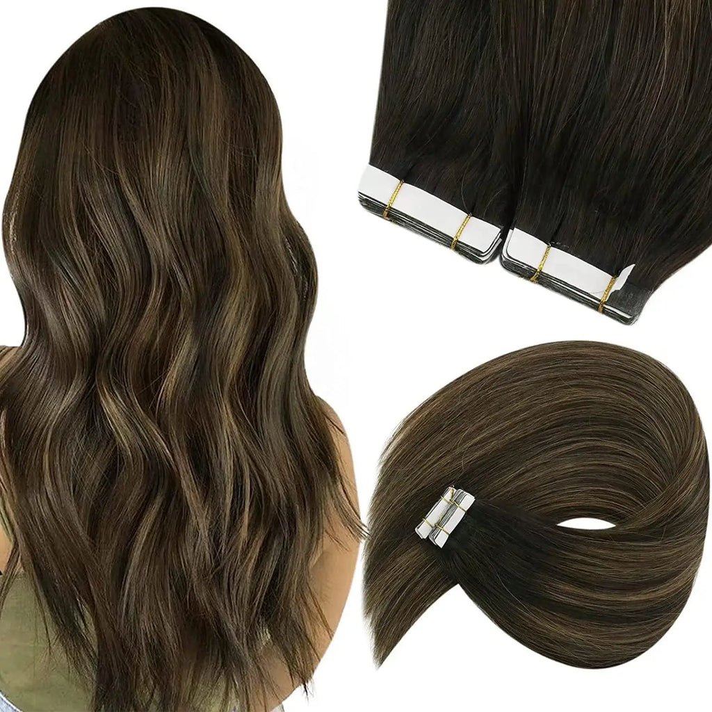 Color Real Natural Hair Skin Weft Extensions