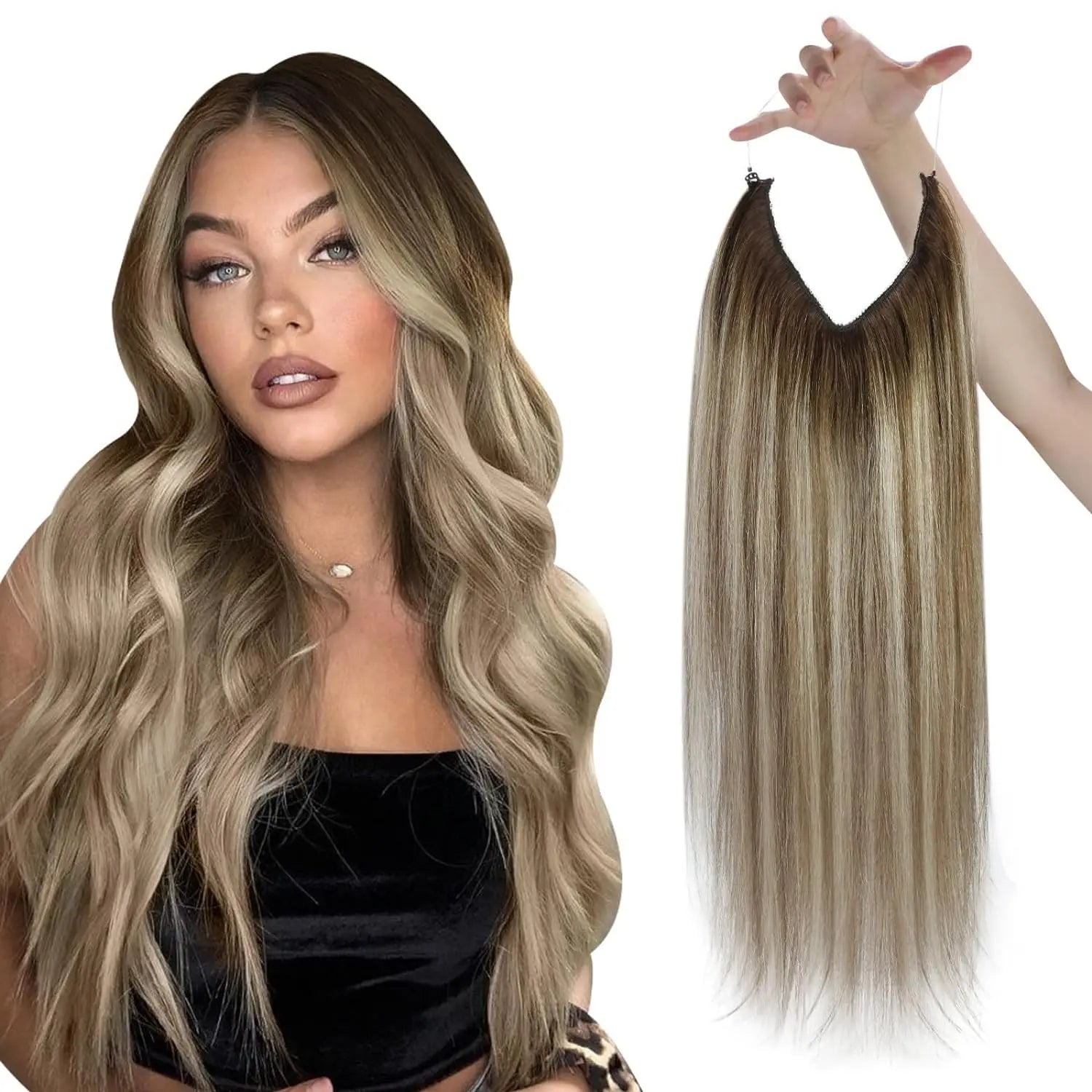 Fish Line One Piece Invisible Wire Hair Extensions