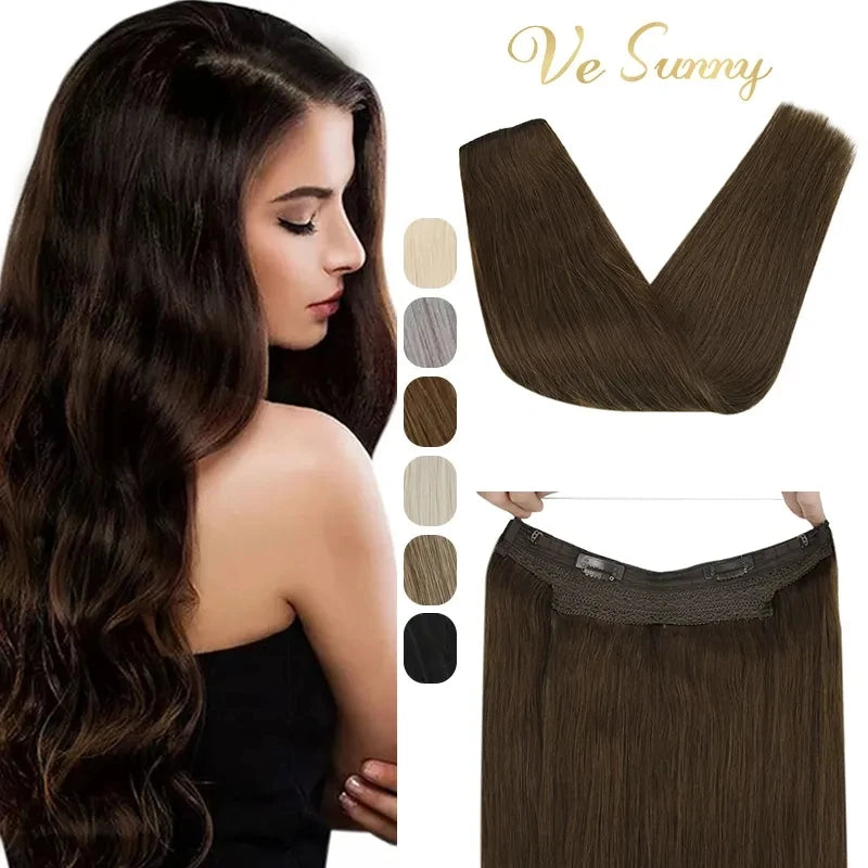 Fish Wire Natural Human Hair Brown Hair Extension