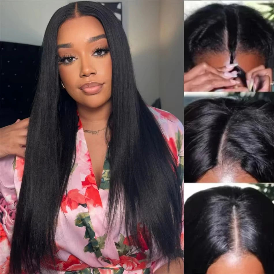 Full Machine V Part Straight Human Hair Wigs