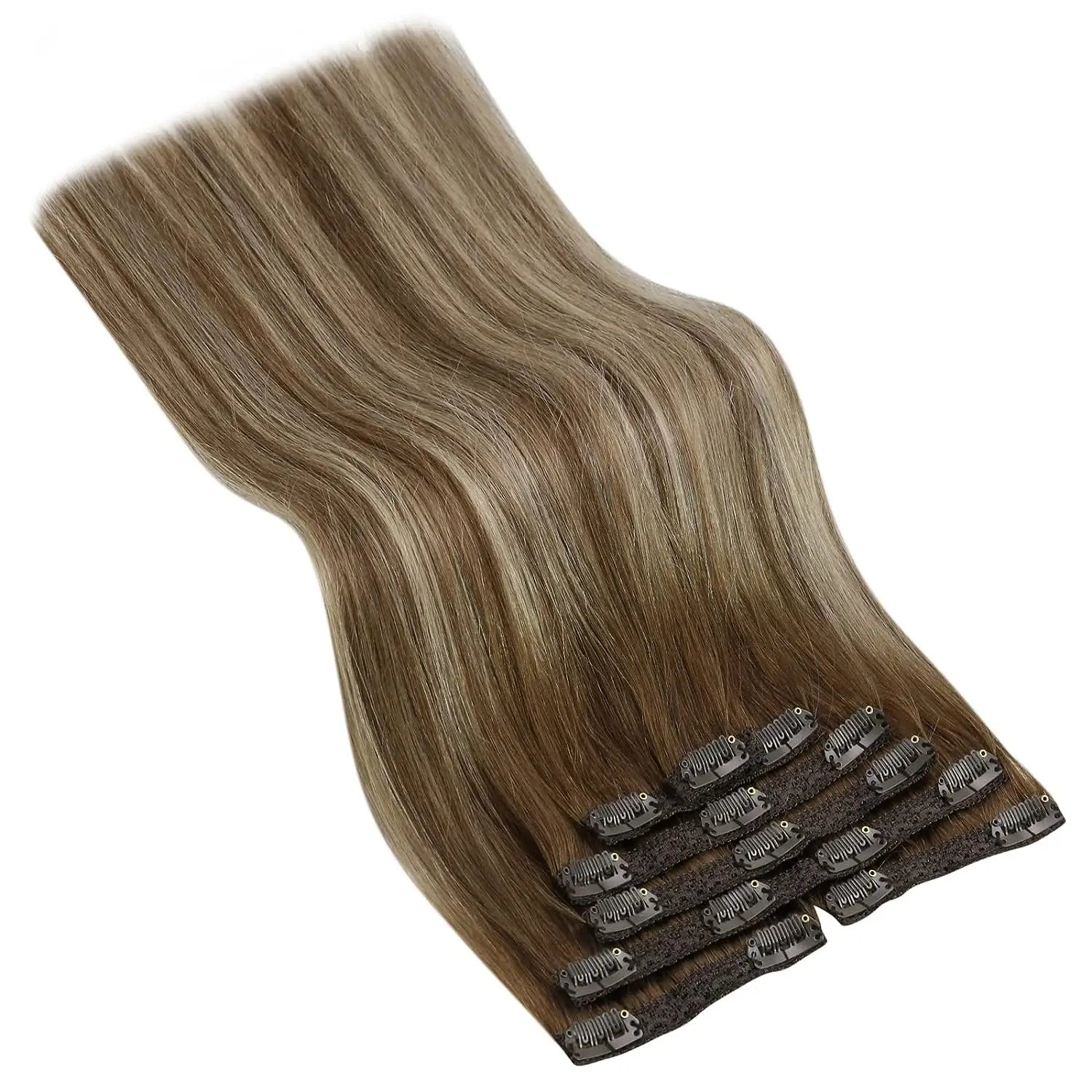 Dark Brown Blonde Clip on Extensions