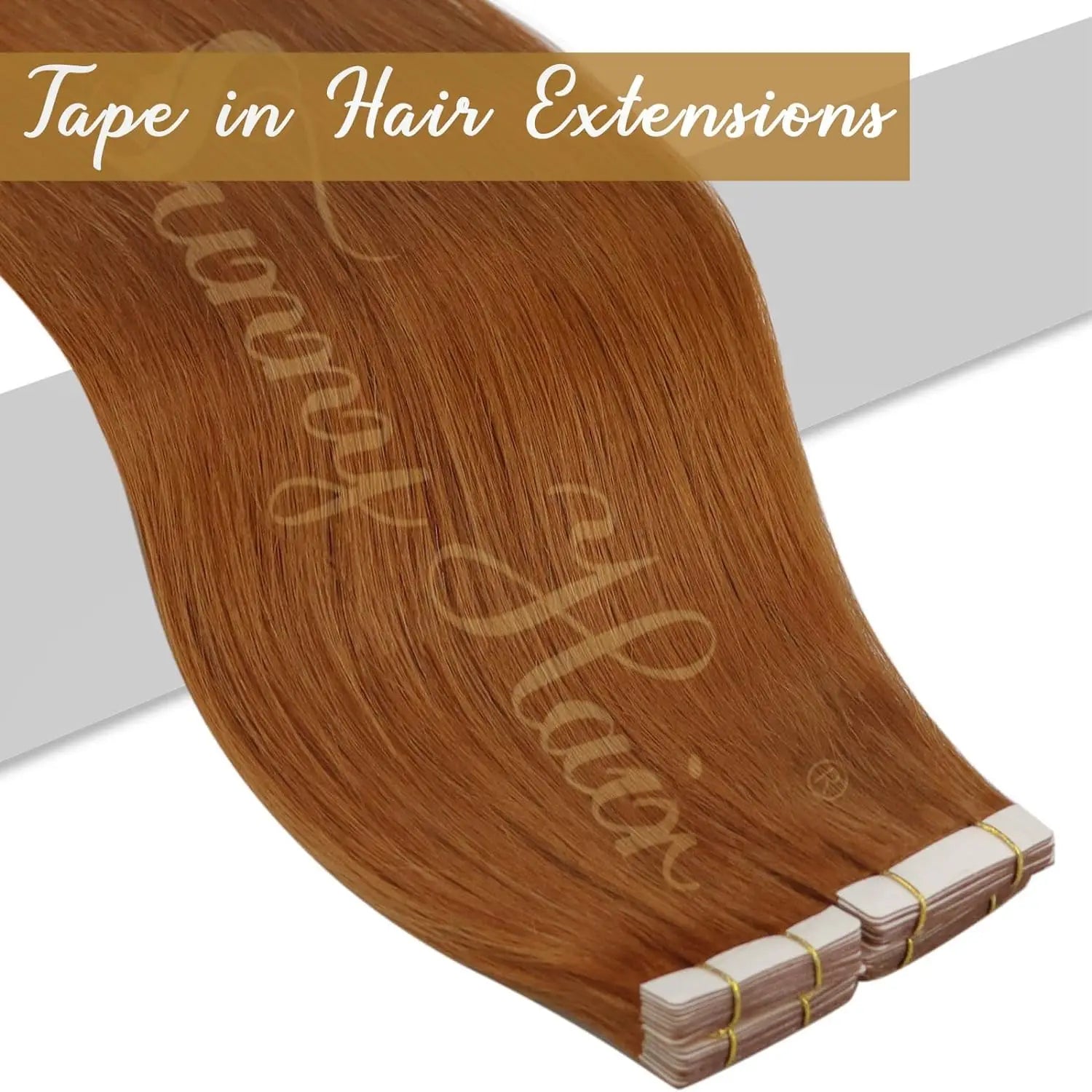 Copper Real Hair Extensions Tape in
