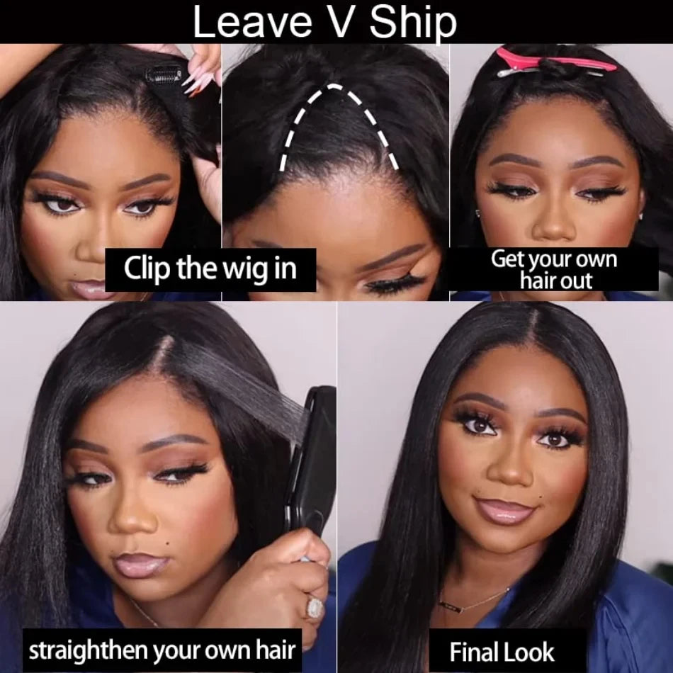 Straight V Part Wigs Human Hair Wigs