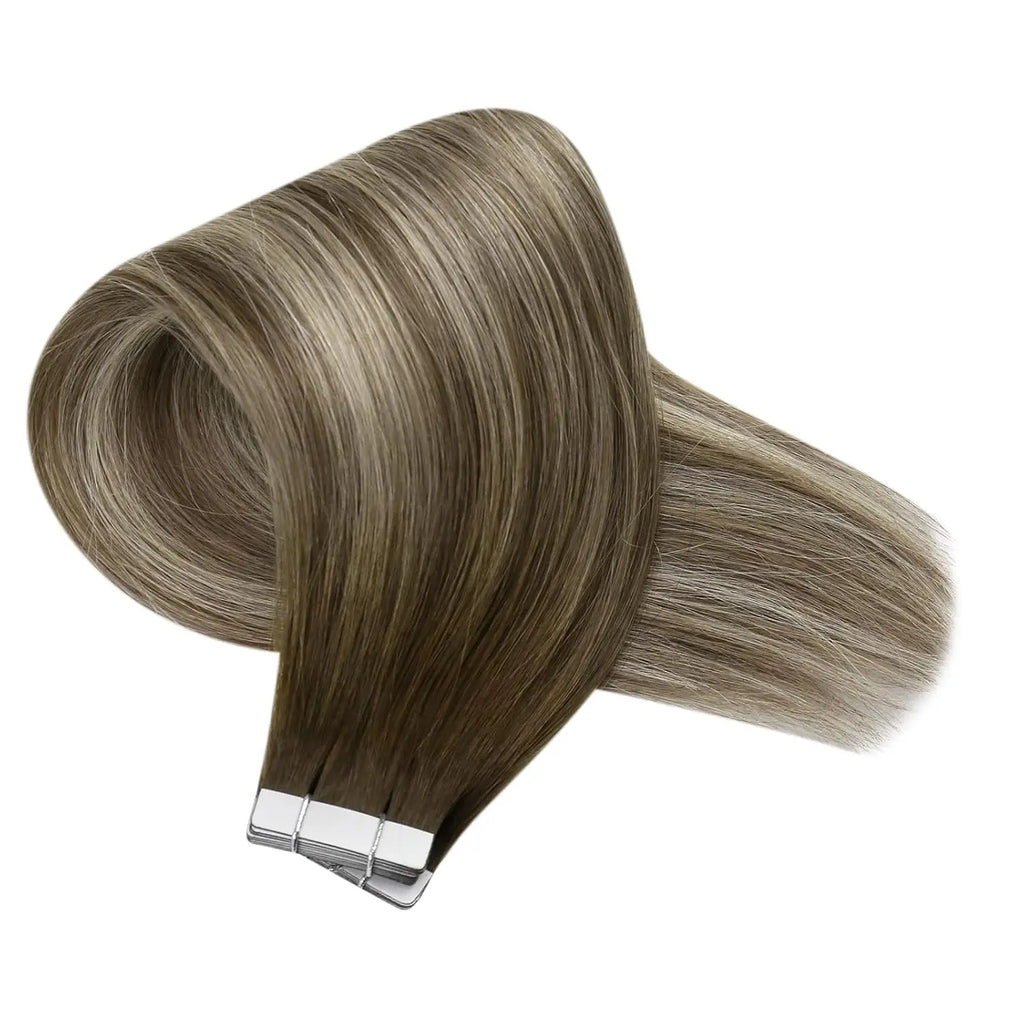 Cool Brown Fading to Ash Brown with Blonde Long Hair Extensions
