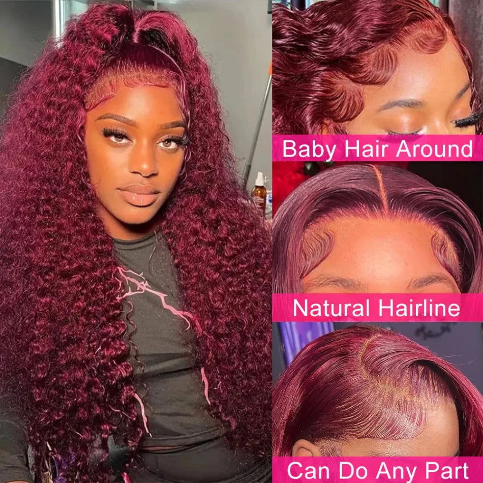 Botisi Burgundy Deep Wave Lace Front Wig