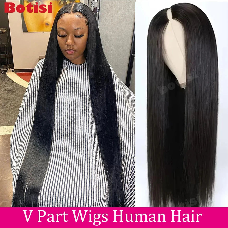 Full Machine V Part Straight Human Hair Wigs
