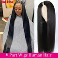 Full Machine V Part Straight Human Hair Wigs