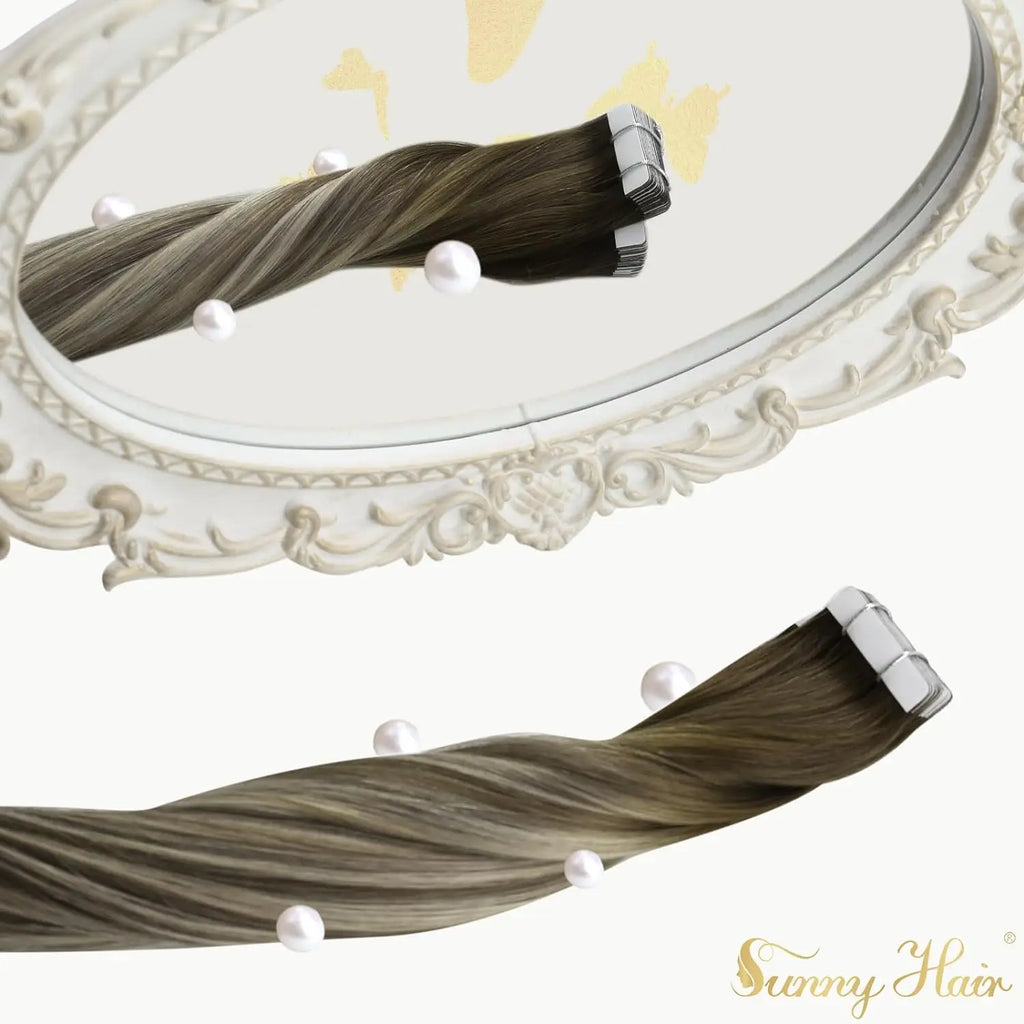 Cool Brown Fading to Ash Brown with Blonde Long Hair Extensions
