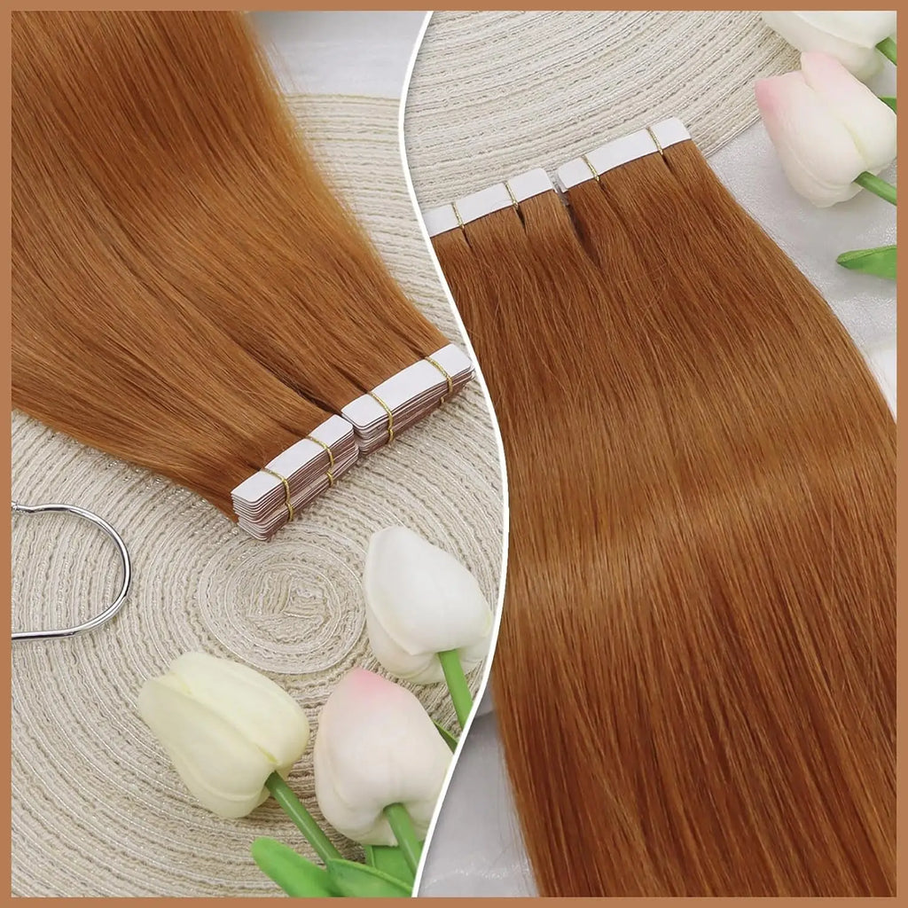 Copper Real Hair Extensions Tape in